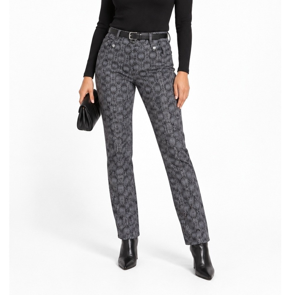 Anatomie Snake Print Straight Leg Travel Pants M Gray Black Mob Wife Edgy Chic